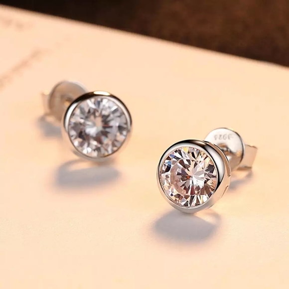 Boutique Jewelry - NEW Platinum Plated S925 1 cttw Bezel Stud Earrings